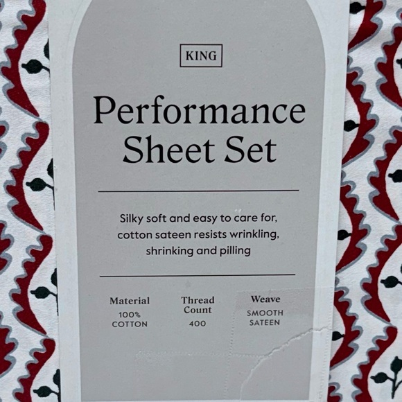 New Threshold King 400 Thread Ct Holiday Performance Sheet Set Woodblock Leaf - Picture 6 of 8